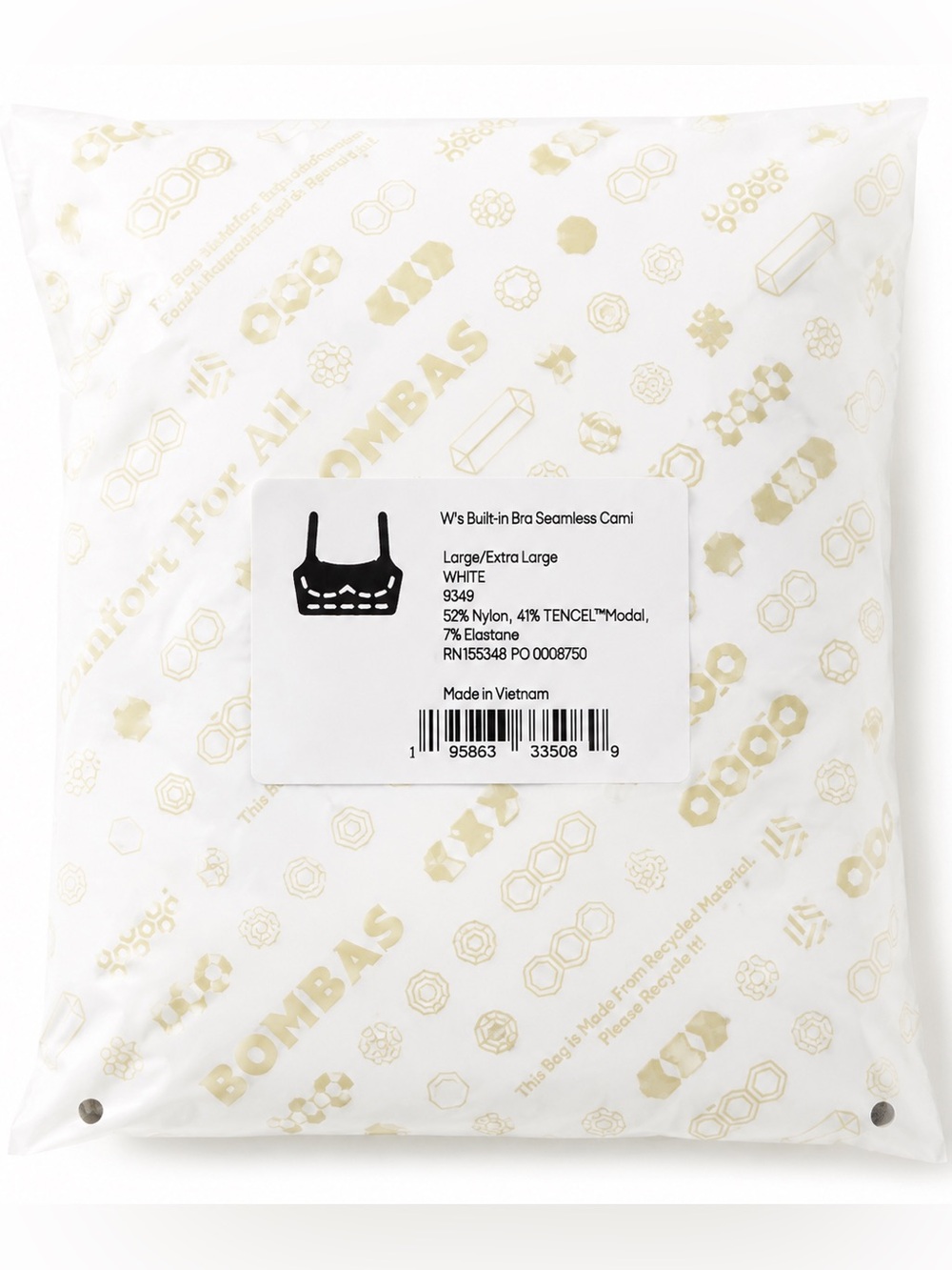 Bombas Seamless Built-In Bra Cami Tank White L/XL - Picture 2 of 3
